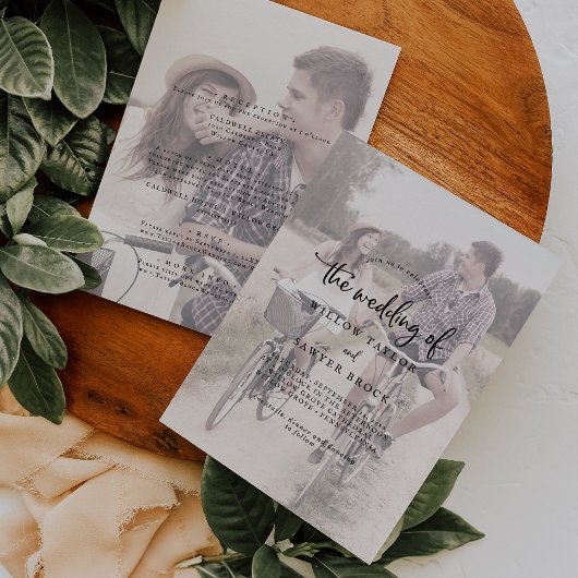 Rustisch script | Faded foto's voor en achter brui Kaart