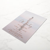 Rustisch script Foto Oh Baby shower Roos Gold Folie Uitnodiging (Gedraaid)