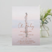 Rustisch script Foto Oh Baby shower Roos Gold Folie Uitnodiging (Staand Voorkant)