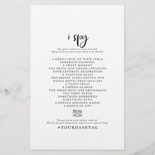 Rustisch script I Spy Wedding Photo Scavenger Flyer (Voorkant)