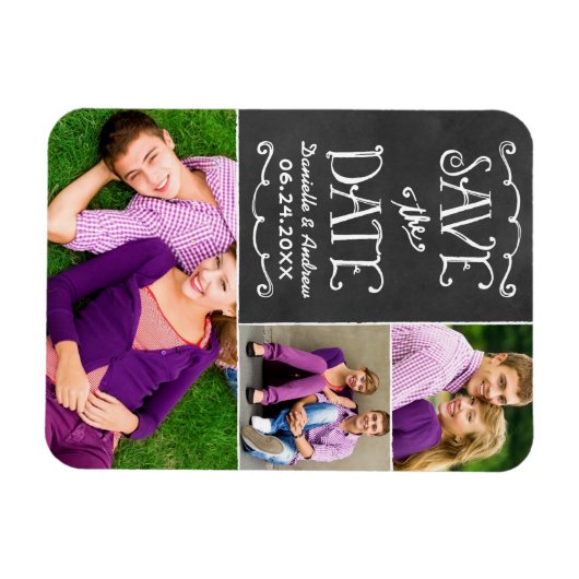 Rustisch Script-karton Opslaan Datum foto zwart Magneet (Horizontaal)