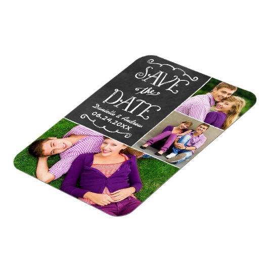Rustisch Script-karton Opslaan Datum foto zwart Magneet (Linkerzijde)