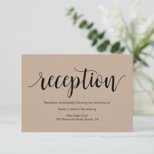 Rustisch script, kraft black, Wedding Reception Informatiekaartje (Staand voorkant)