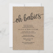 Rustisch Script Kraft Oh baby's Twins Baby shower Kaart (Voorkant)