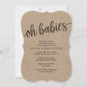 Rustisch Script Kraft Oh baby's Twins Baby shower Kaart (Voorkant)