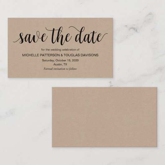 Rustisch script, kraft, Wedding Save the date Informatiekaartje (Voorkant / Achterkant)