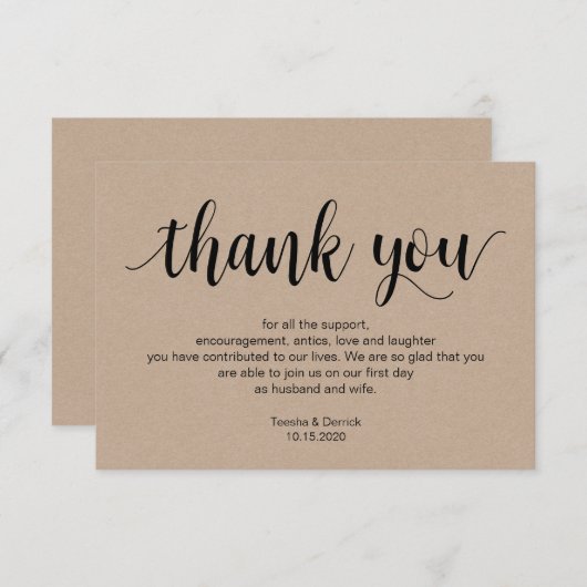 Rustisch script, kraft, zwart, bruiloft Dank je Informatiekaartje (Voorkant / Achterkant)