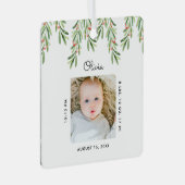Rustisch script Mistletoe Foto Baby eerste kerstmi Metalen Ornament (Voorkant Rechts)