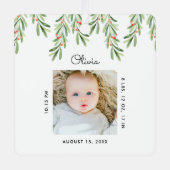 Rustisch script Mistletoe Foto Baby eerste kerstmi Metalen Ornament (Voorkant)