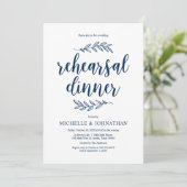 Rustisch script, Navy Blue, Wedding Rehearsal Dinn Kaart (Staand voorkant)