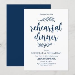 Rustisch script, Navy Blue, Wedding Rehearsal Dinn Kaart