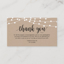 Rustisch script, string licht, bruiloft Dank je Informatiekaartje