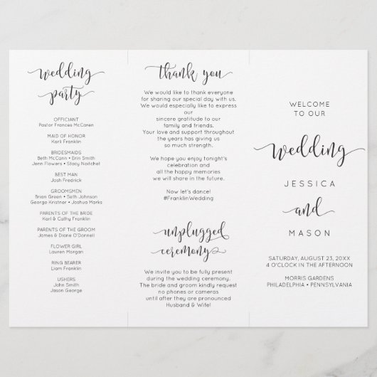 Rustisch script Tri-Fold Wedding Program Flyer (Voorkant)