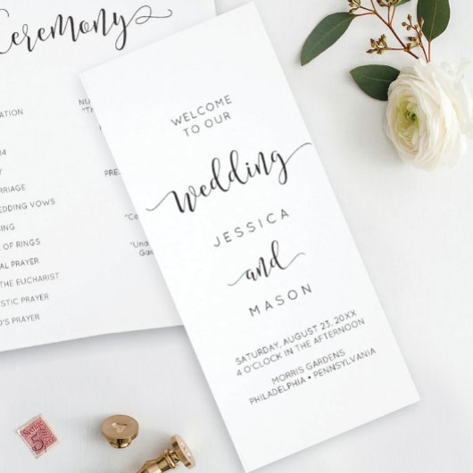 Rustisch script Tri-Fold Wedding Program Flyer