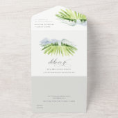 Rustisch Script Winery Vineyard Mountain Wedding All In One Uitnodiging (Buitenkant)