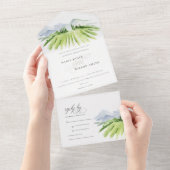 Rustisch Script Winery Vineyard Mountain Wedding All In One Uitnodiging (Afscheurbaar)