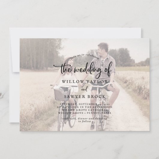 Rustisch script | Zachte horizontale fotobruiloft Kaart (Voorkant)