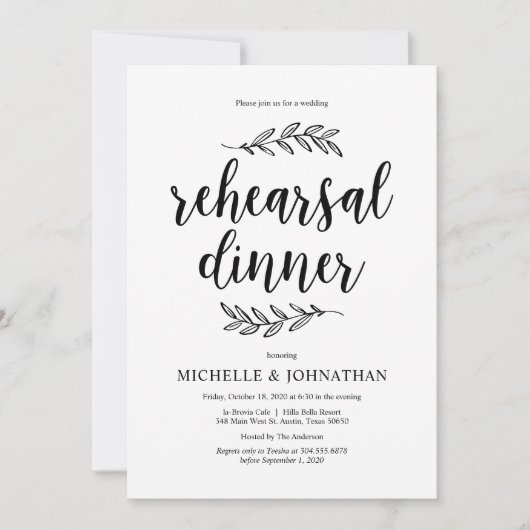Rustisch script, zwart, huwelijksrepetitie kaart (Voorkant)