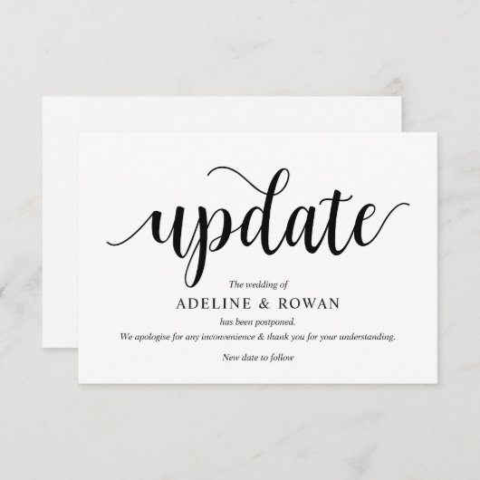 Rustisch script, zwart, weddenschap uitstellen, be informatiekaartje (Voorkant / Achterkant)