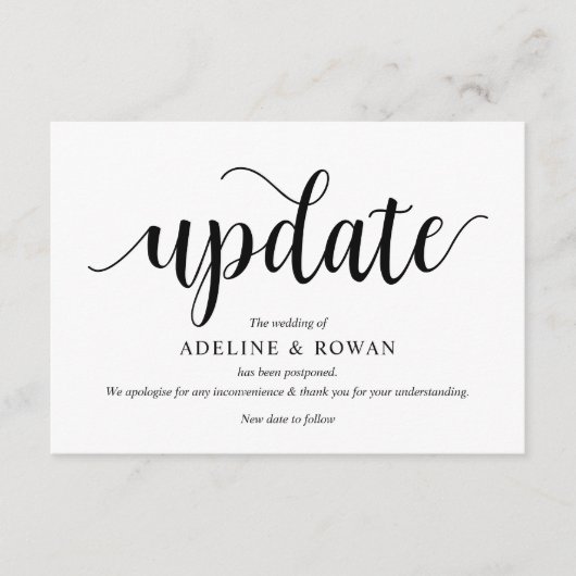 Rustisch script, zwart, weddenschap uitstellen, be informatiekaartje (Voorkant)