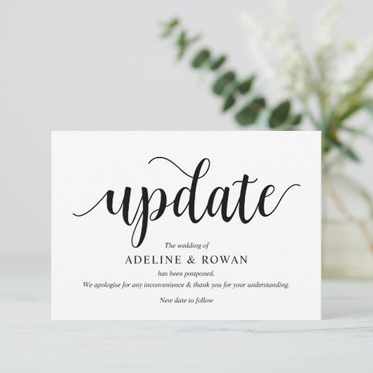 Rustisch script, zwart, weddenschap uitstellen, be informatiekaartje (Staand voorkant)