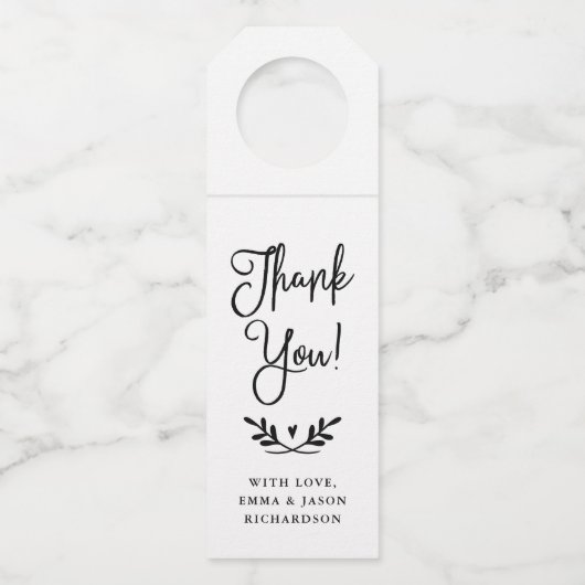 Rustisch script | Zwarte en witte dank Flessenhanger (Voorkant)