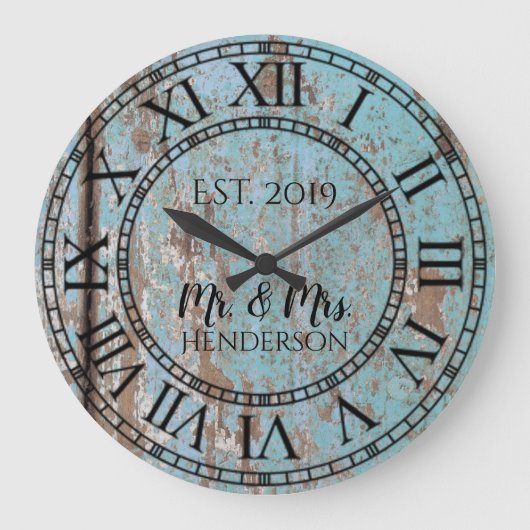 Rustisch Shabby Chic Distress Antiek hout Grote Klok (Voorkant)