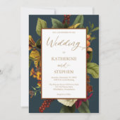 Rustisch Sinaasappel | Blauwgroen huwelijk rode Fl Kaart (Voorkant)