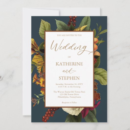 Rustisch Sinaasappel | Blauwgroen huwelijk rode Fl Kaart (Voorkant)