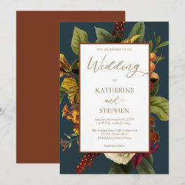 Rustisch Sinaasappel | Blauwgroen huwelijk rode Fl Kaart