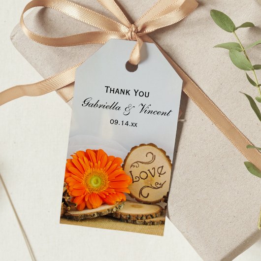 Rustisch Sinaasappel Daisy Woodland Wedding Favor  Cadeaulabel