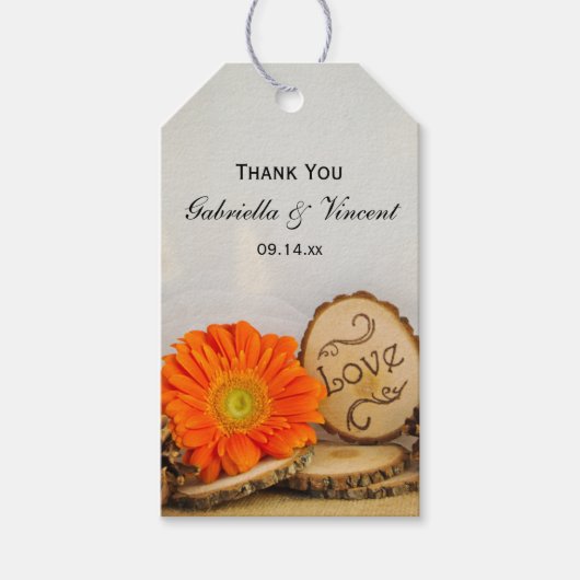 Rustisch Sinaasappel Daisy Woodland Wedding Favor Cadeaulabel (Voorkant)