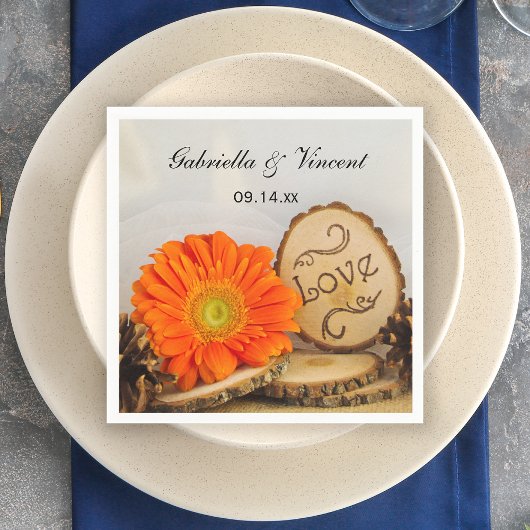 Rustisch Sinaasappel Daisy Woodland Wedding Servet