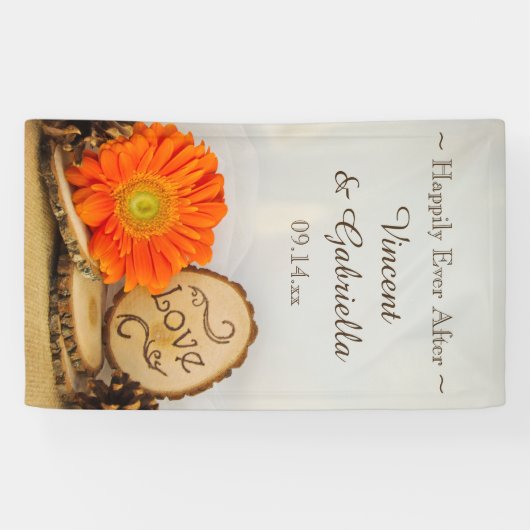 Rustisch Sinaasappel Daisy Woodland Wedding Spandoek (Horizontaal)