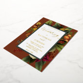 Rustisch Sinaasappel Floral Bouquet Blauwgroen huw Folie Uitnodiging (Gedraaid)