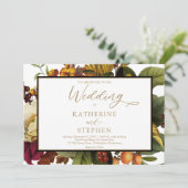 Rustisch Sinaasappel | Rode Floral Bouquet Weddens Kaart (Staand voorkant)