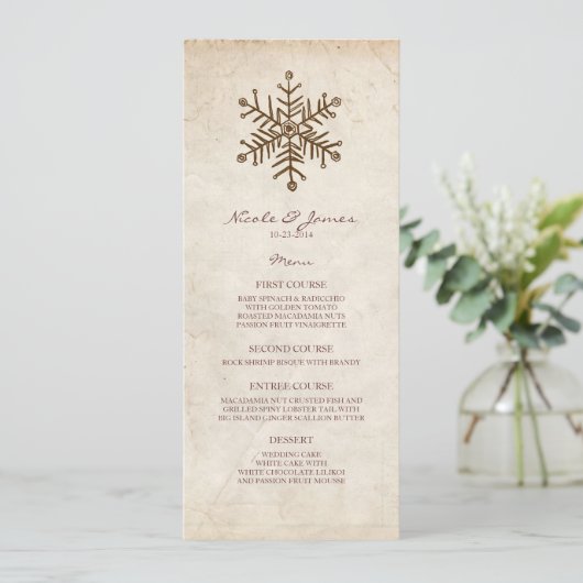 Rustisch Snowflake Wedding Menu (Staand voorkant)