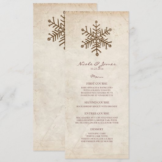 Rustisch Snowflake Wedding Menu (Voorkant / Achterkant)