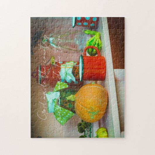 Rustisch stilleven met pompoen en een rode Mok Legpuzzel (Verticaal)