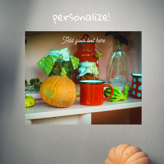 Rustisch stilleven met pompoen en een rode Mok Poster