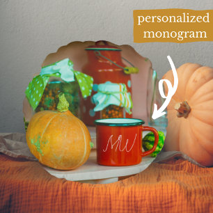 Rustisch stilleven met pompoen en een rode Mok Rond Kussen