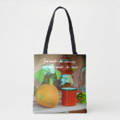 Rustisch stilleven met pompoen en een rode Mok Tote Bag (Voorkant)