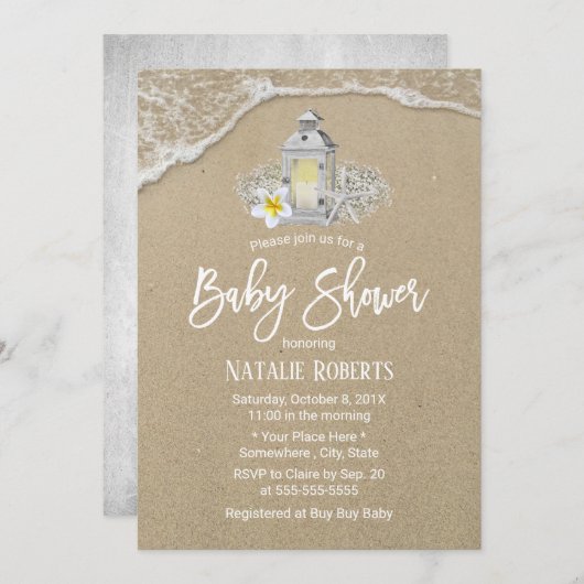 Rustisch strand  Lantaarn Baby shower Kaart (Voorkant / Achterkant)