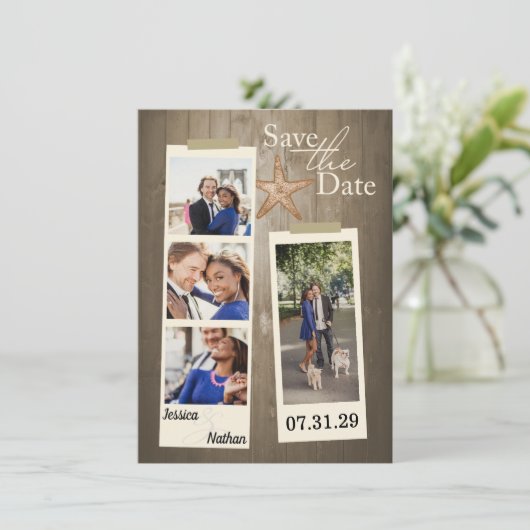 Rustisch strand save the date (Staand voorkant)