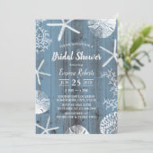 Rustisch strand Seashells Dusty Blue Vrijgezellenf Kaart (Staand voorkant)