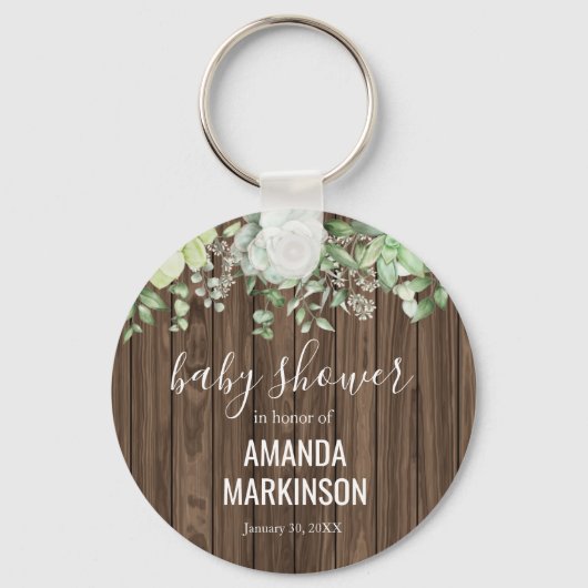 Rustisch Succulent Baby shower Sleutelhanger (Voorkant)