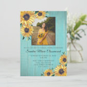 Rustisch Sunflower Aqua Wood Wedding Vrijgezellenf Kaart (Staand voorkant)