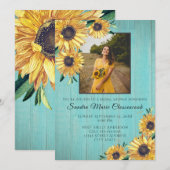 Rustisch Sunflower Aqua Wood Wedding Vrijgezellenf Kaart (Voorkant / Achterkant)