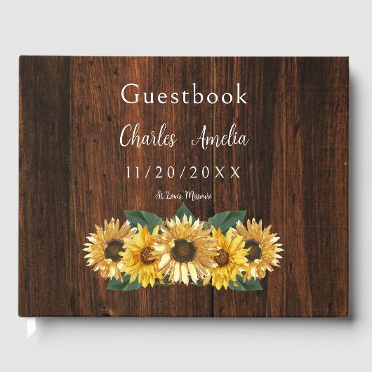 Rustisch Sunflower Wedding Guest Book Gastenboek (Voorkant)
