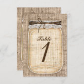 Rustisch tabelnummer grote Mason Jar & Burlap Kaart (Voorkant / Achterkant)